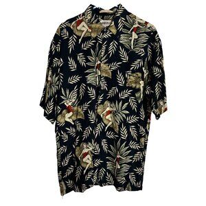 Vintage Campia Mens Size Medium Hawaiian Camp Shirt Pinup Girls Tropical Rayon